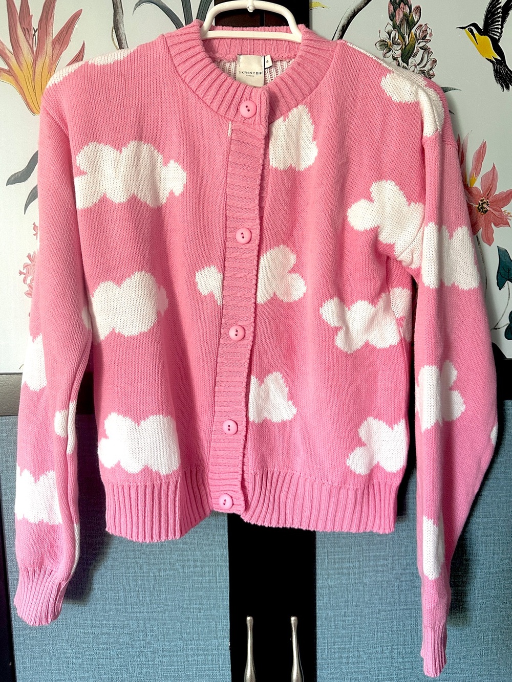 Skinny Dip London S Cardigan Button Up Sweater Pink + White Clouds